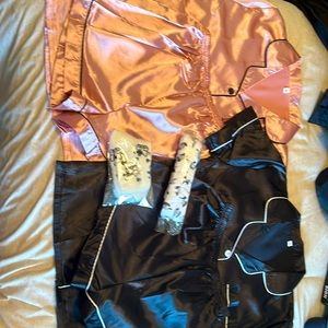 Sleep Bundle!   2 pairs silk pajamas, pair of socks and headband